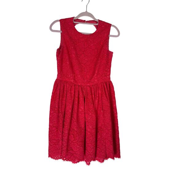 Kate Spade Geranium Coral Floral Lace Sleeveless Hi-Lo Raw Hem Side Dress Size 4 - Picture 2 of 9